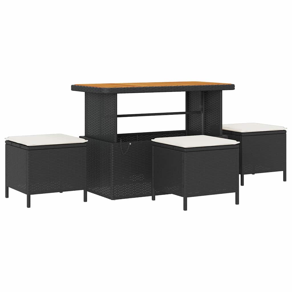 Garten-Sofa-Set mit Kissen mit Speicher Schwarz Poly Rattan